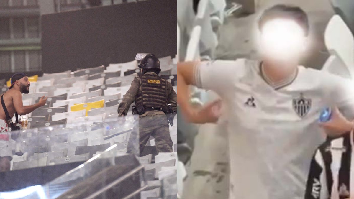 San Lorenzo repudiou agressões da polícia a torcedores, mas ignorou racismo de adepto do Atlético (foto: Douglas Magno/AFP e Reprodução/Redes Sociais)