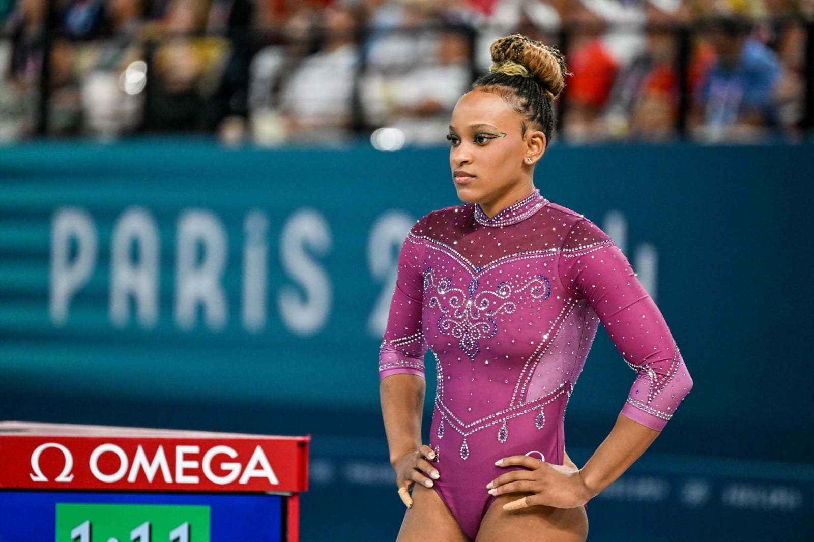 Rebeca Andrade na final da trave de Paris 2024 (foto: Leandro Couri/EM/D.A Press)