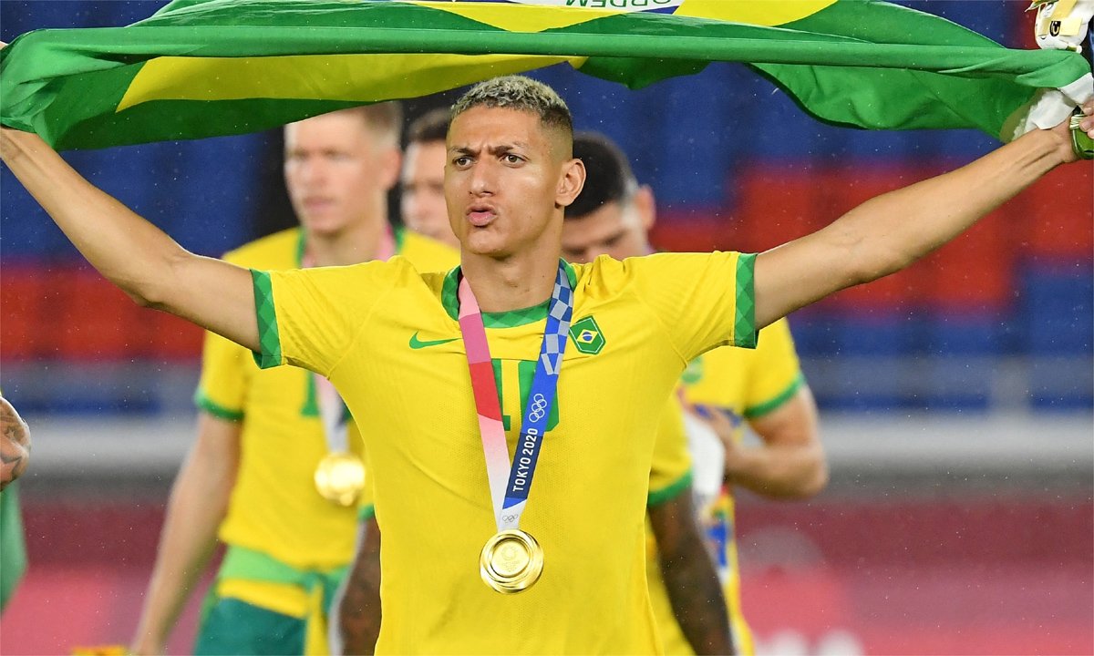 Richarlison foi o artilheiro do Brasil nos Jogos Olímpicos de Tóquio em 2020 (foto: TIZIANA FABI/AFP)