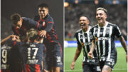 Jogadores de San Lorenzo e Atlético, respectivamente, em comemorações de gols (foto: Montagem com imagens de Divulgação/San Lorenzo e Ramon Lisboa/EM/D.A Press)