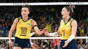 Gabi Guimarães e Rosamaria, jogadoras da Seleção Brasileira Feminina de Vôlei em Paris 2024 (foto: Leandro Couri/EM/D.A Press)