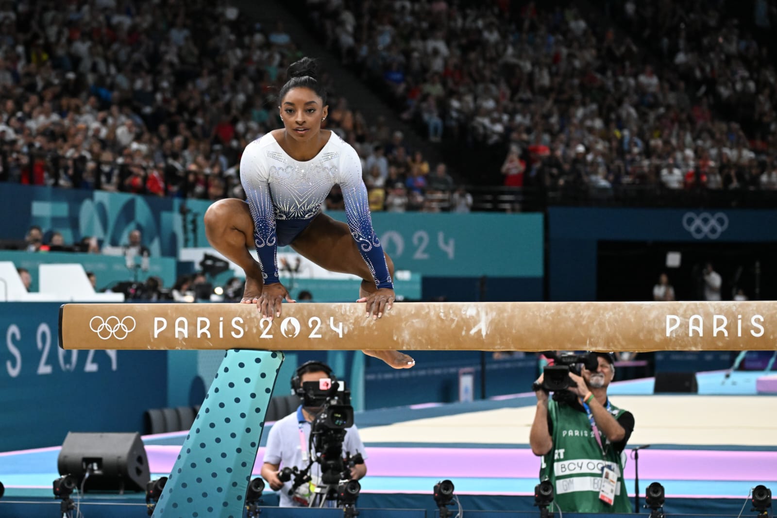 Simone Biles após queda na trave - (foto: Leandro Couri/EM/D.A Press)