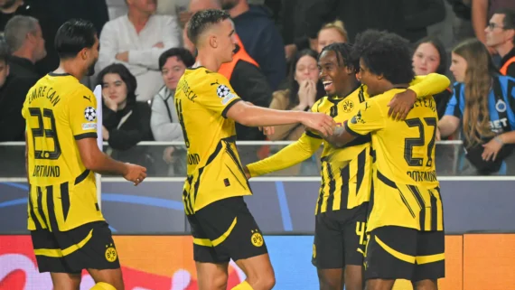 Borussia Dortmund venceu o Brugge por 3 a 0 (foto: NICOLAS TUCAT/AFP)