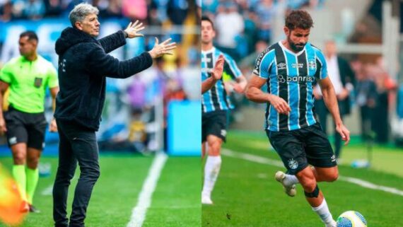 Mntagem de fotos mostra Renato Gaúcho e Diego Costa (foto: Lucas Uebel/Grêmio FBPA)