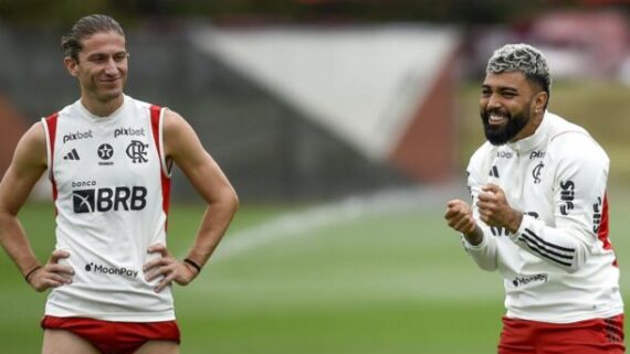 Filipe Luís e Gabigol em treino do Flamengo (foto: Marcelo Cortes/Flamengo)