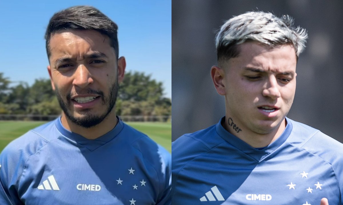 William e Barreal em treino do Cruzeiro (foto: Montagem de fotos de Gustavo Aleixo/Cruzeiro)