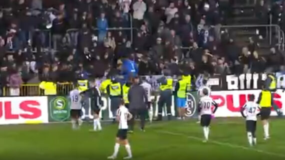 Amr Kaddoura, goleiro do Landskrona, invadiu arquibancada para brigar com torcedores (foto: Reprodução/SVT Sport)