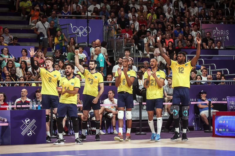 Seleção Brasileira Masculina de Vôlei durante a Olimpíada de Paris 2024 (foto: Gaspar Nobrega/COB)