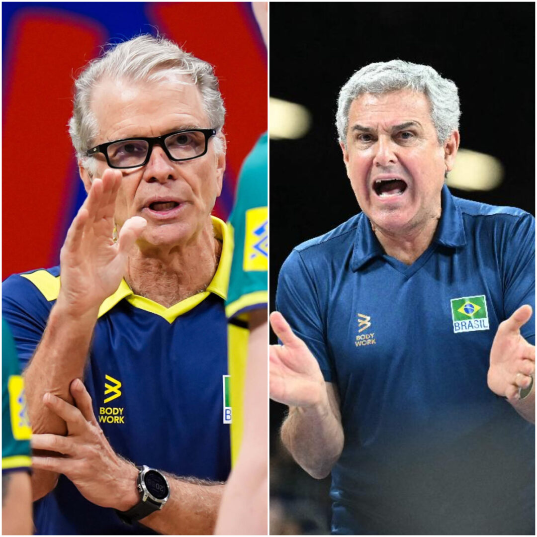 Bernardinho e José Roberto Guimarães em montagem de fotos (foto: FIVB e NATALIA KOLESNIKOVA/AFP)