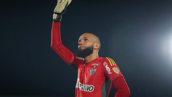 Everson, goleiro do Atlético, após confronto contra o Libertad-PAR, em 2023 (foto: Pedro Souza/Atlético)