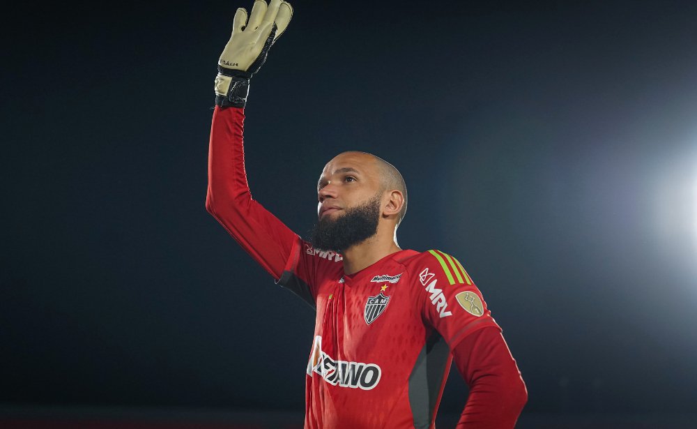 Everson, goleiro do Atlético, após confronto contra o Libertad-PAR, em 2023 (foto: Pedro Souza/Atlético)