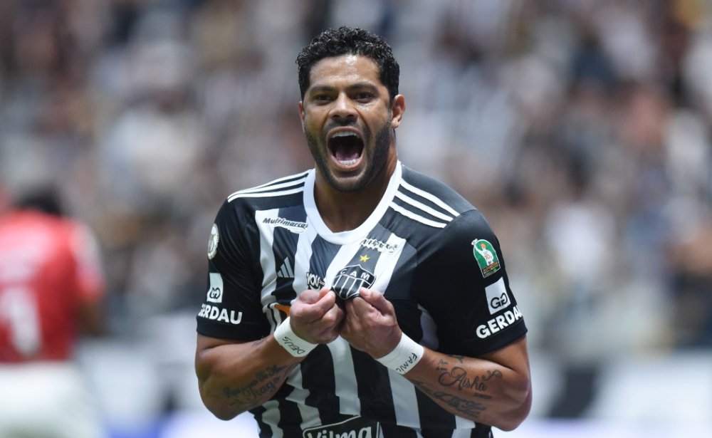 Hulk, atacante do Atlético, durante comemoração de gol sobre o Bragantino na Arena MRV (foto: Gladyston Rodrigues/EM/D.A Press)