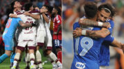 Lanús e Cruzeiro duelam na Sul-Americana (foto: Jaime SALDARRIAGA / AFP e Alexandre Guzanshe/EM D.A Press)