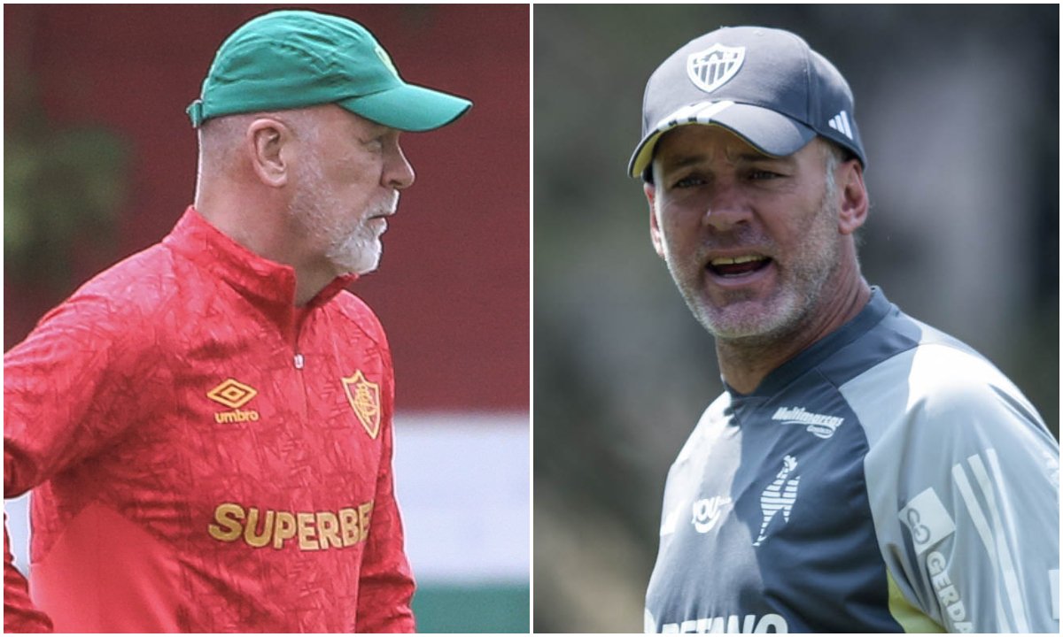 Mano Menezes, técnico do Fluminense, e Gabriel Milito, do Atlético (foto: MARCELO GONÇALVES / FLUMINENSE e Pedro Souza/Atlético)