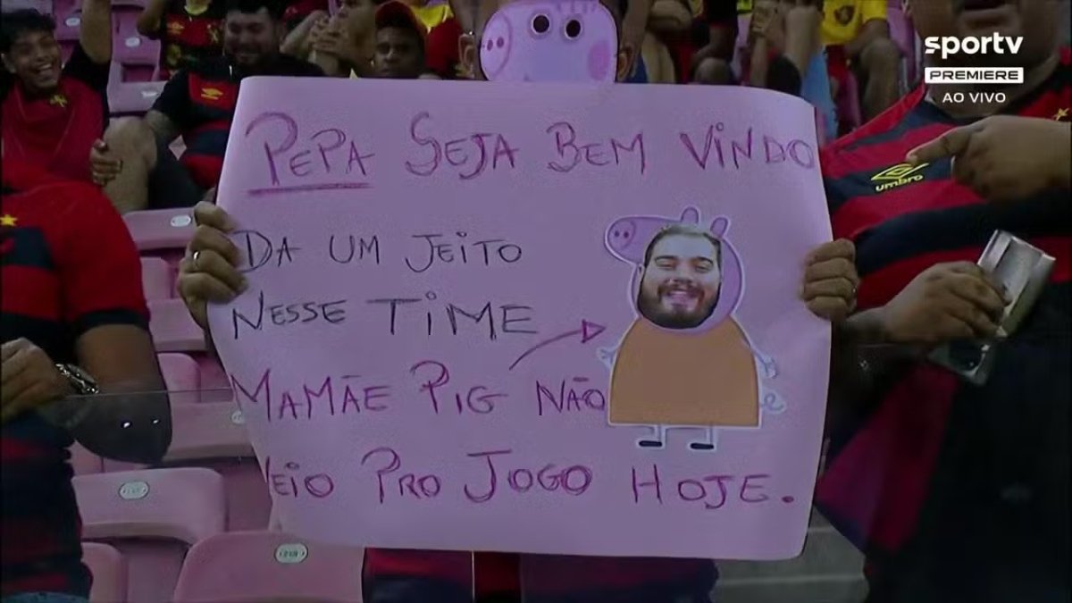 Cartaz de torcedor do Sport em 'homenagem' a Pepa, ex-técnico do Cruzeiro (foto: Reprodução/Sportv)