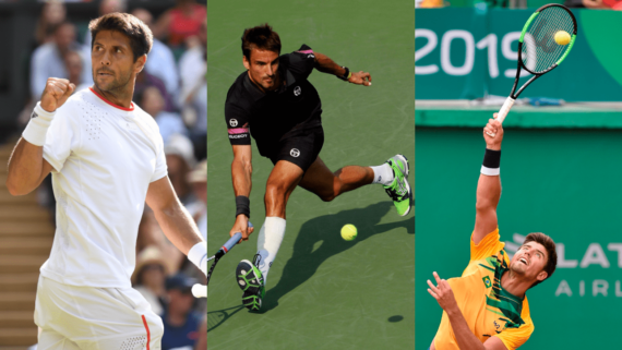 Tenistas Verdasco, Tommy Robredo e João Menezes (foto: Ben Stansall/AFP; Alex Goodlett/AFP; e Luis RobayoAFP)