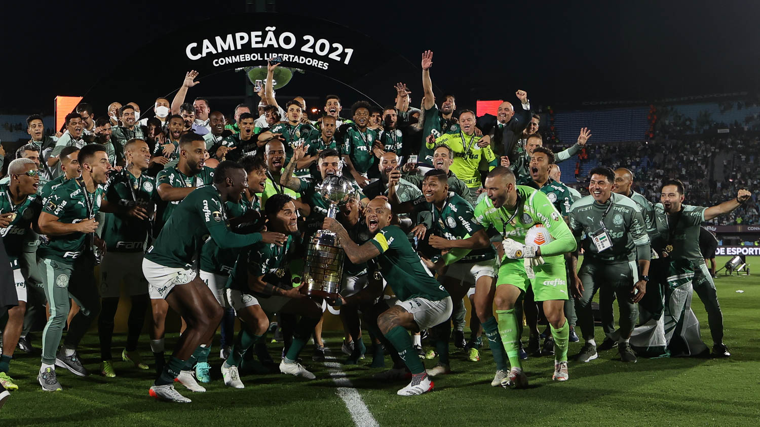 Jogadores do Palmeiras comemoram título da Libertadores - (foto: Cesar Greco / Palmeiras)