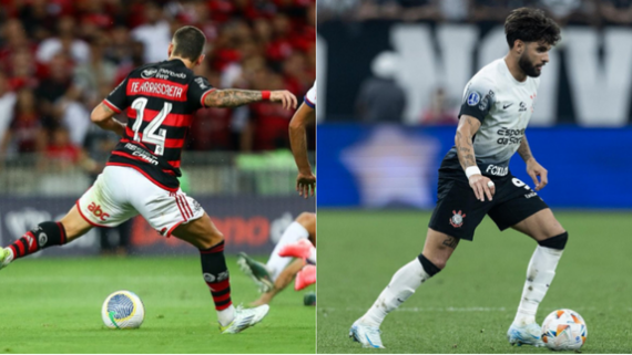 Yuri Alberto, do Corinthians, e Arrascaeta, do Flamengo (foto: Rodrigo Coca / SCCP e Gilvan de Souza / CRF)