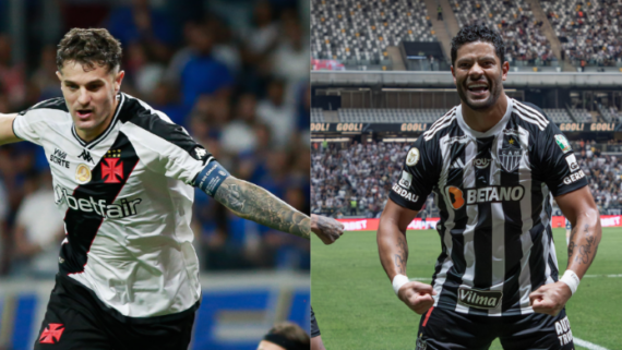 Vegetti, do Vasco, e Hulk, do Atlético (foto: Matheus Lima/Vasco e Pedro Souza / Atlético)