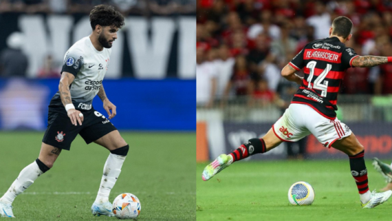 Yuri Alberto, do Corinthians, e Arrascaeta, do Flamengo (foto: Rodrigo Coca / SCCP e Gilvan de Souza / CRF)