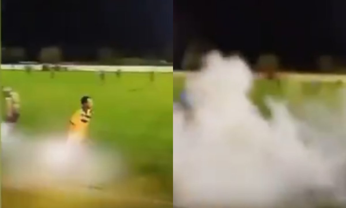 Jogador com fogo de artifício na Bélgica (foto: Reprodução)