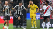 Jogadores de Atlético, Botafogo, Peñarol e River Plate na Libertadores 2024 (foto: Alexandre Guzanshe/EM/D.A Press, Mauro PIMENTEL / AFP, Mauro PIMENTEL / AFP e ALEJANDRO PAGNI / AFP)