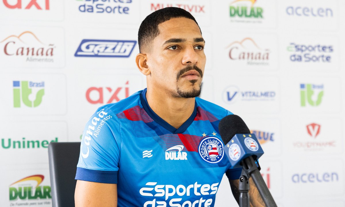 Gilberto, do Bahia, em entrevista coletiva (foto: Letícia Martins/EC Bahia)