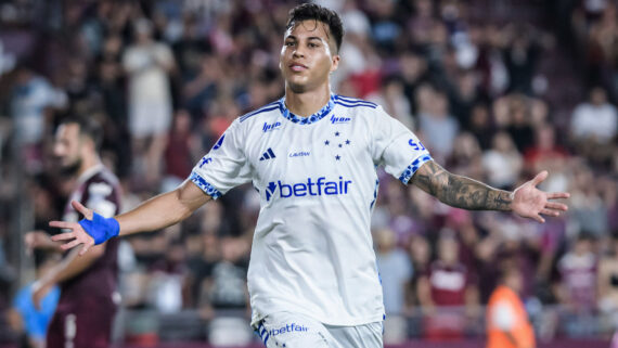 Kaio Jorge comemora gol do Cruzeiro contra Lanús (foto: Gustavo Aleixo/Cruzeiro)