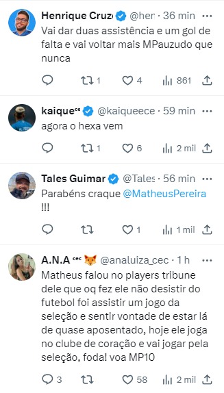 Torcedores do Cruzeiro reagem à convocação de Matheus Pereira