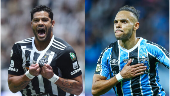 Hulk, do Atlético, e Martin Braithwaite, do Grêmio (foto: Gladyston Rodrigues/EM/D.A Press e Lucas Uebel/Grêmio)