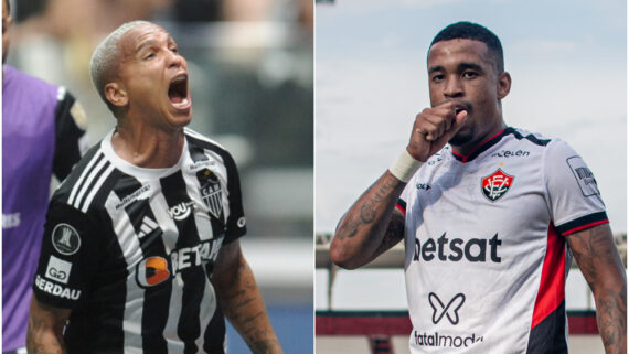 Deyverson e Alerrandro, atacantes que devem ser titulares de Atlético e Vitória, respectivamente, na Arena MRV (foto: Montagem com imagens de Alexandre Guzanshe/EM/D.A Press e Divulgação/Vitória)