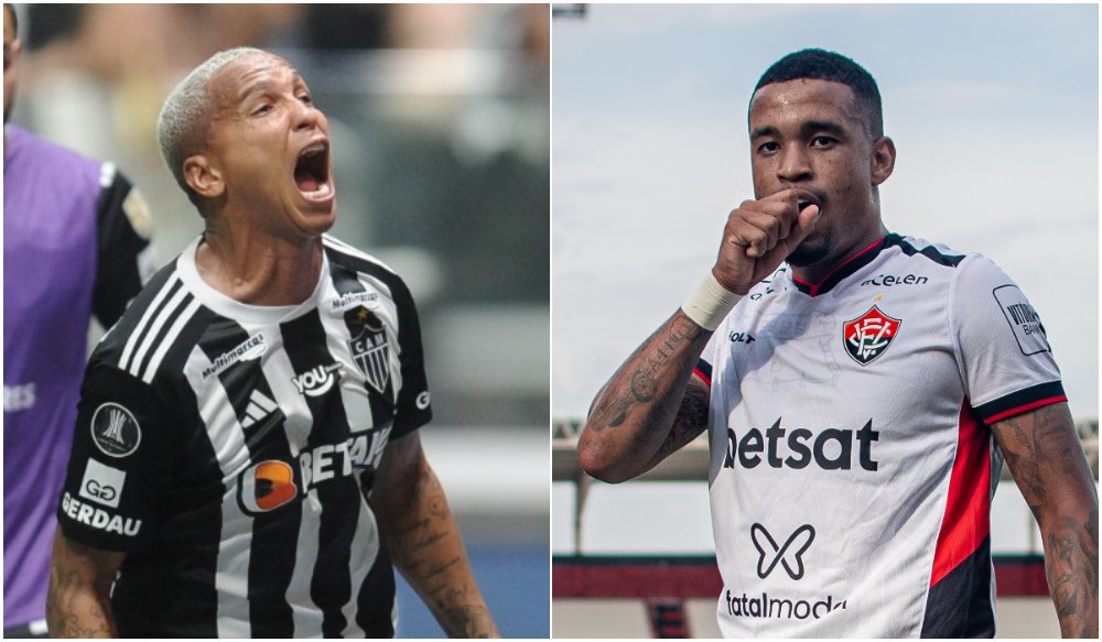 Deyverson e Alerrandro, atacantes que devem ser titulares de Atlético e Vitória, respectivamente, na Arena MRV (foto: Montagem com imagens de Alexandre Guzanshe/EM/D.A Press e Divulgação/Vitória)