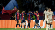 Jogadores do Barcelona comemorando gol sobre Bayern, pela Champions League (foto: Josep Lago/AFP)