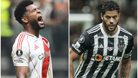 Borja e Hulk são as grandes esperanças de gols de River e Atlético (foto: GLEDSTON TAVARES / AFP e Pedro Souza/Atlético)