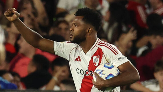 Miguel Borja, atacante ex-Palmeiras e hoje no River Plate (foto: Alejandro Pagni/AFP)