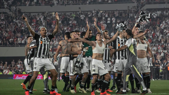 Jogadores do Atlético festejam ida à final da Libertadores (foto: Pedro Souza/Atlético)