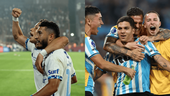 Jogadores de Cruzeiro e Racing (foto: Alejandro Pagni/AFP)