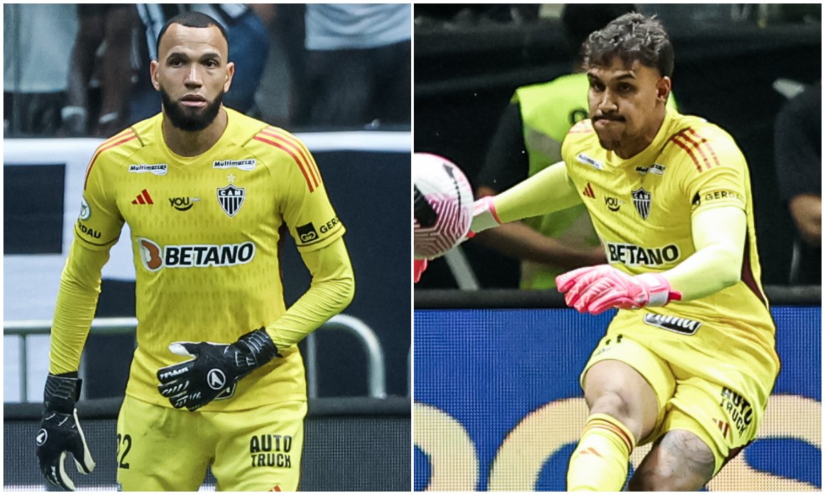 Everson e Matheus Mendes em jogo pelo Atlético (foto: Pedro Souza/Atlético)