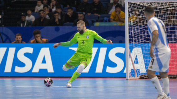 Goleiro Willian na final do Mundial de Futsal entre Brasil e Argentina (foto: Leto Ribas/CBF)