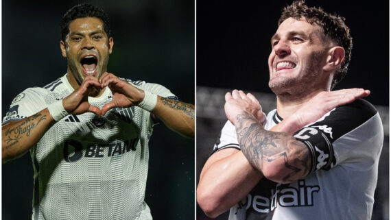 Hulk e Vegetti são os artilheiros de Atlético e Vasco na temporada (foto: Pedro Souza/Atlético e Matheus Lima/Vasco)