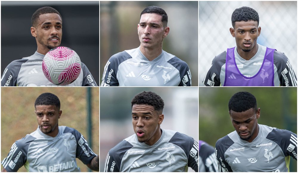 Jovens do Atlético que podem receber chance diante do Fortaleza (foto: Montagem com imagens de Pedro Souza/Atlético)