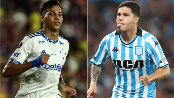 Kaio Jorge (Cruzeiro) e Juan Quintero (Racing) (foto: ALEJANDRO PAGNI/AFP)