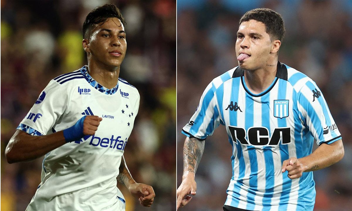 Kaio Jorge (Cruzeiro) e Juan Quintero (Racing) (foto: ALEJANDRO PAGNI/AFP)