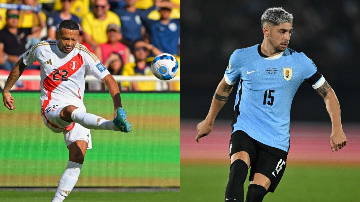 Peru e Uruguai se enfrentam pelas Eliminatórias para a Copa de 2026 (foto: RODRIGO BUENDIA e EITAN ABRAMOVICH/AFP)