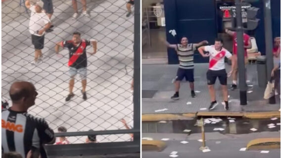 Torcedores do River fazem gestos racistas em direção a atleticanos (foto: Reprodução/Gledson Paraíba )