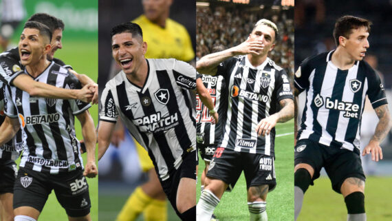 Atacante Savarino e lateral Saravia são alguns dos jogadores que jogaram por Atlético e Botafogo (foto: Alexandre Guzanshe/EM/D.A Press, Daniel Ramalho/AFP, Ramon Lisboa/EM/D.A Press e Divulgação/Botafogo)