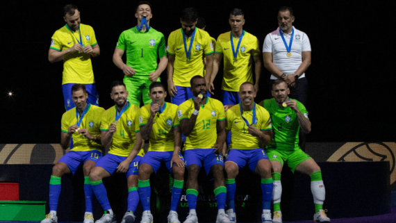 Jogadores da Seleção Brasileira Masculina de Futsal (foto: Leto Ribas/CBF)