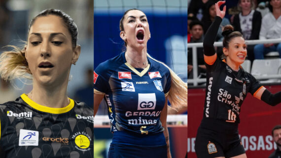 Praia Clube, de Carol Gattaz, Minas, de Thaisa, e Osasco, de Carol Brait, são os principais candidatos ao título da Superliga Feminina de Vôlei 2024/2025 (foto: Bruno Cunha, Hedgard Moraes/MTC e Carolina Oliveira/Osasco)