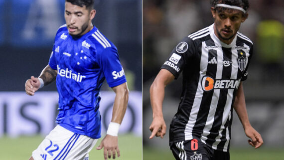 William e Gustavo Scarpa, jogadores de Cruzeiro e Atlético (foto: Gustavo Aleixo/Cruzeiro - DOUGLAS MAGNO / AFP)