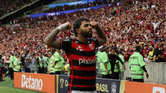 Gabigol comemora gol contra o Atlético na final da Copa do Brasil (foto: Wagner Meier / GETTY IMAGES NORTH AMERICA / Getty Images via AFP)